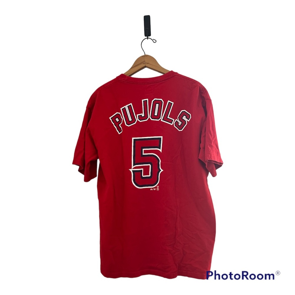 Majestic LA Angels Shirt Size Large Red #5 Albert Pujols Baseball T-Shirt Men's - Picture 2 of 3
